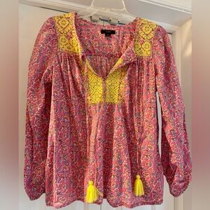 JCREW Women’s Pink Long-Sleeve Smocked Yoke Top